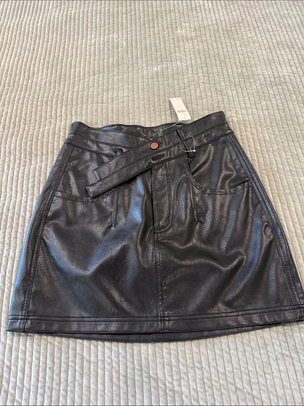 Pilcro Black Faux Leather Mini Skirt with Waist Belt NWT
